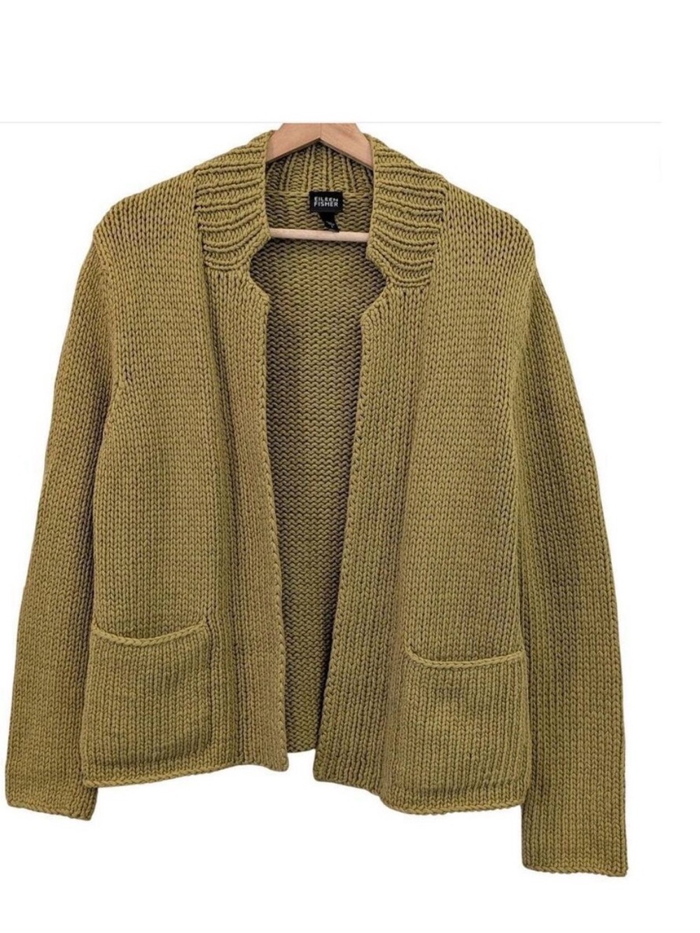 Eileen Fisher Olive Open-Front Chunky Knit Cardigan. Size medium- NWT